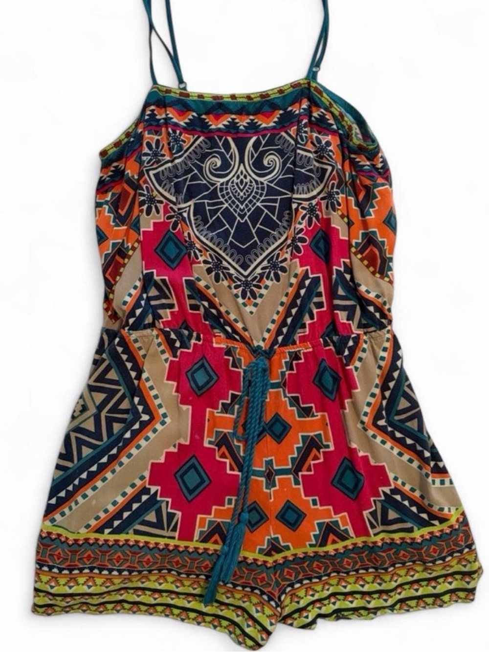 Flying Tomato Teal, Pink & Orange Boho Print Camisole Romper